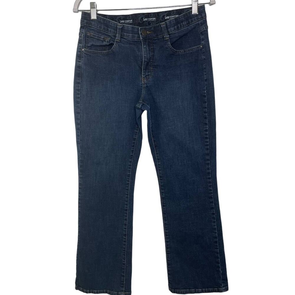 Lee Jeans Ankle Straight Comfort Waistband Mid Rise Pockets Denim Dark Wash 10 P